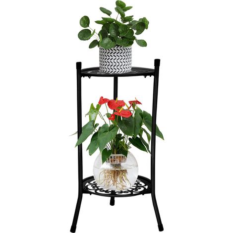 Trintion 2 Tier Metal Plant Pot Stand 50 30cm Garden Terrace Decoration Flower Stand Home Decor Plant Stand Bonsai Holder for Home Patio Office Garden Black (1/5)