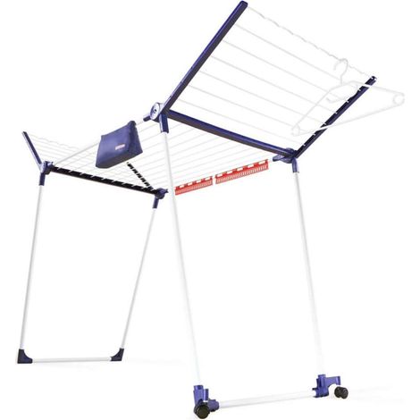 Leifheit – Étendoir à poser Pegasus 200 Solid Deluxe Mobile – Longueur 20m – 5 accessoires – Roulettes pivotantes 360° – Hauteur 107cm