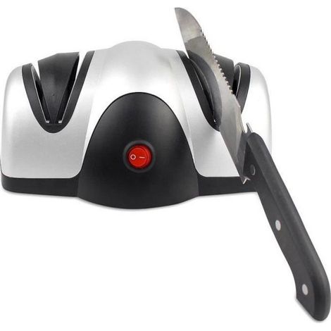 Aiguiseur Electrique de Couteau, Aiguiseur à Deux Niveaux, Noir-Argent, Matériau: Plastique ABS (1/4)