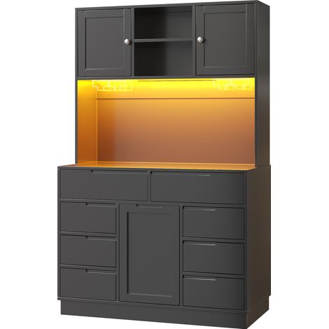 Credenza cucina alta con LED intelligente 8 cassetti MDF nero 120x40x183,5 cm (1/5)