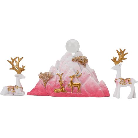 statue jardin exterieur-Statue de Reindeers Assis/Débout en Resine pour Home Decor (Mâle + Femelle + Rocaille + Boule Crystal) (1/5)
