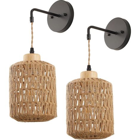 Applique Murale - Rotin Tressé - Pour Intérieur Salon Chambre Couloir - Lot De 2 (1/5)