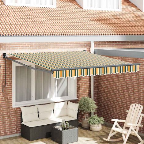 Auvent Rayé Vert et jaune 3 x 2,5 m Polyester et métal vidaXL (1/5)