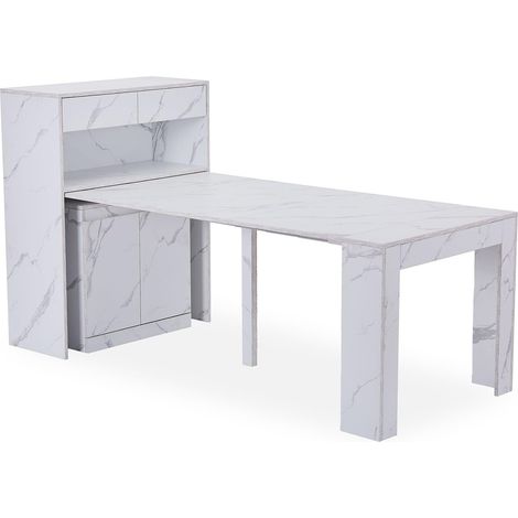 Console Extensible Fontano Effet marbre Blanc – Table Console avec Rangement – Meuble Extensible Transformable en Table à Manger – Design Moderne Gain de Place (1/5)