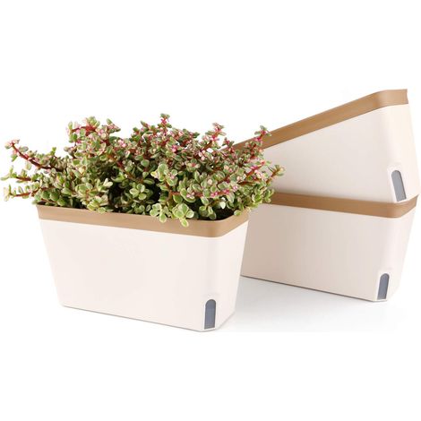 Pot À Réserve D Eau - 27 Cm - Rectangulaire - Pour Herbes Et Fleurs - Set De 3 - En Plastique (1/5)