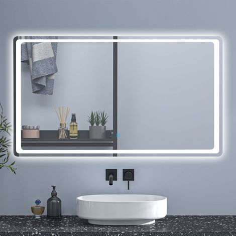 100x60cm LED Bathroom Mirror with Lights Demister Anti-fog Touch Switch Wall Mounted Bathroom Mirrors Vanity Mirror