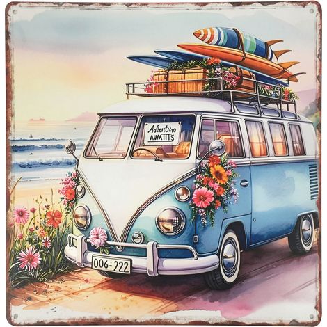 Vintage-Van-Wandschild, Metall-Camper-Dekoration, Retro-Ornament, Surf-Stil, ideales Geschenk für Reiseliebhaber