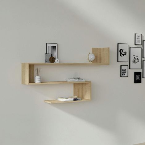 Étagère murale design effet bois clair en zigzag MARFA (1/4)