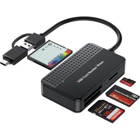 4-in-1 Memory Card Reader – USB 3.0 and USB-C Adapter for MicroSD, SD, CompactFlash and MS Duo/Pro (1/4)