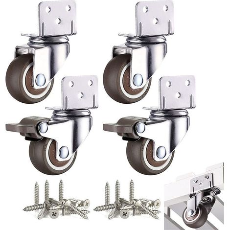 4 Pcs Petites Roulettes pour Meubles 32mm Roulette Pivotante pour Table Basse Armoire Charge 60kg avec Frein Plaque de Montage (1/5)
