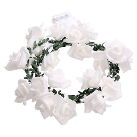 Rose guirlande lumineuse aux feuilles vertes,2.2M LED blanc chaud fleurs de rotin lumières féériques,alimenté par pile lumières décoratives pour Anniversaire fête mariage vacances (1/5)