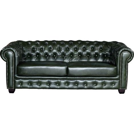 Canapés chesterfield 3 places 2 places et un fauteuil BRENTON 100% cuir de buffle - Vert Empire (1/4)