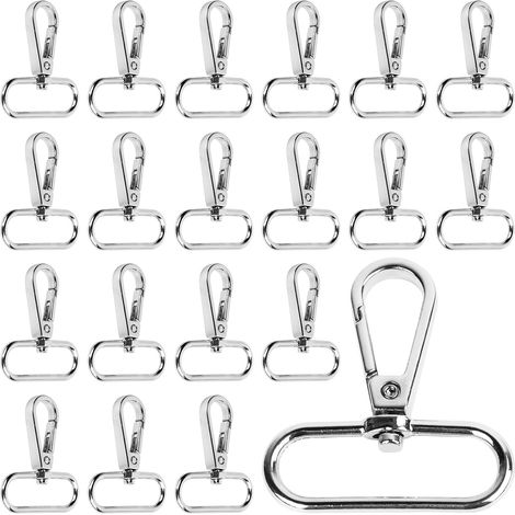 20 Mousquetons Pivotants 38mm - Alliage de Zinc - Rotation 360° avec Anneau en D - Pour Sacs et Laisses - Argenté 5,1cm