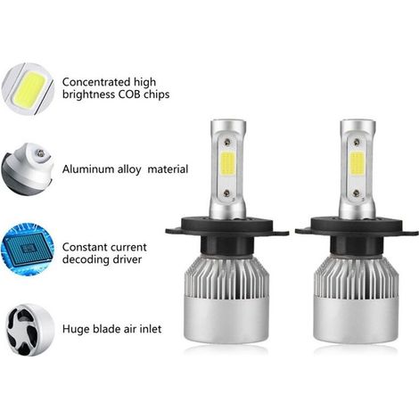 2 pièces de ampoules LED H4 36W 8000LM pour phare de voiture, faisceau haut/bas 6000K (blanc),de (1/5)