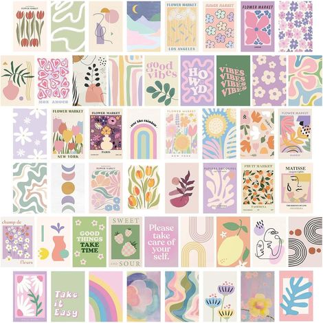 50 poster adesivi rosa estetici – Kit minimalista per collage da parete, decorazione murale per camera da letto per ragazzi, soggiorno, ufficio, impermeabile, senza residui (38x56mm) (TJMY-5008) (1/5)