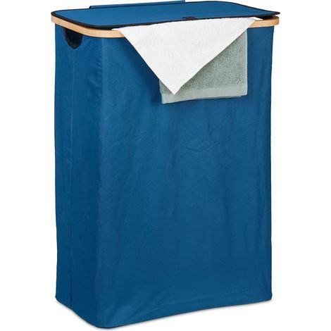 Relaxdays Cesto Ropa Sucia con Tapa Transportable, 105 L, Cubo Lavandería, Bambú y Tela, Plegable, Petróleo y Natural
