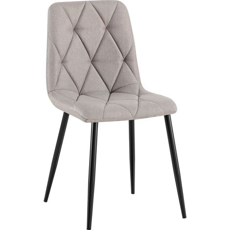 Silla de comedor x1 diseño moderno con costuras de rombos tela gris y estructura de metal negro 100007366 (1/5)