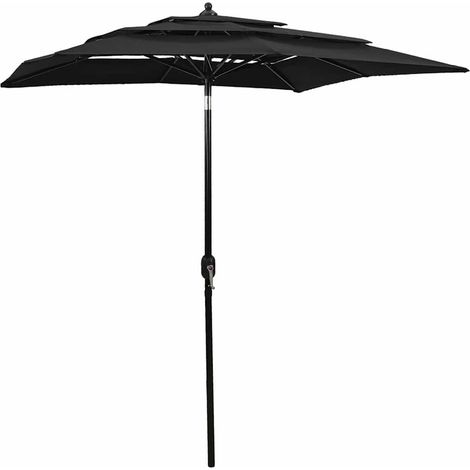 Parasol à 3 niveaux - Parasol de Jardin Parasol droit avec mât en aluminium Noir 2x2 m BV687597 - BonneVie (1/5)