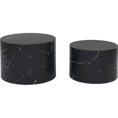Pair of round marble-effect nesting coffee tables Black 1x58x40 cm - Paros