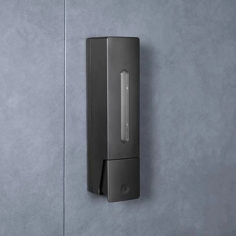 Distributeur de savon manuel mural double tête (gris foncé, modèle simple) - Grande capacité de 400 ml - Idéal pour shampoing, hôtels et salles de bain - Sans perçage (1/5)