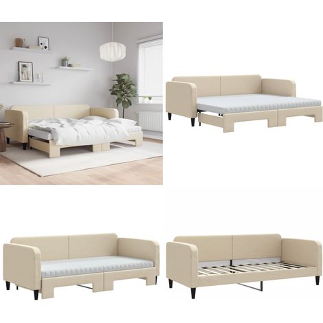 Lit de jour avec gigogne et matelas crème 90x200 cm tissu - Canapé Convertible - Lit Gigogne - Canapé Lit - Meuble Multifonction - Literie - Home & Living