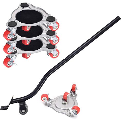 Ensemble de roulette charge lourde 5 pièces, 4 roulettes triangulaires robustes +1levier, roulettes de transport pour chariot de charge 400 kg pour canapés, armoires, tables et commodes