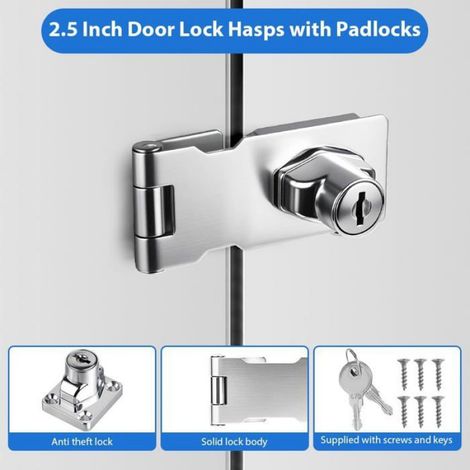 Verrou moraillon acier inoxydable 2,5 pouces - Angle droit 90° - Cadenas bouton tournant 2 clés - Chambre, armoire, tiroir, porte ja (1/5)