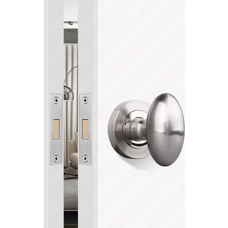 (Ovale Argent) Ensemble de poignée de porte à intimité en alliage de zinc noir, serrure de porte cachée invisible, poignée de porte coulissante, serrure mécanique sans clé (1/5)