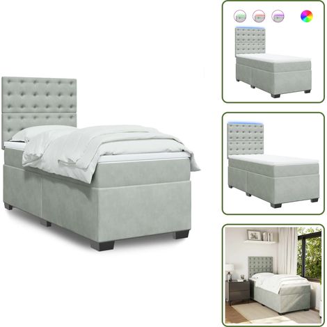 Boxspringbett mit Matratze Hellgrau 90x190 cm Samt - Boxspringbett - Samtbett - Doppelbett - LED Beleuchtung - Höhenverstellbares Kopfteil (1/5)