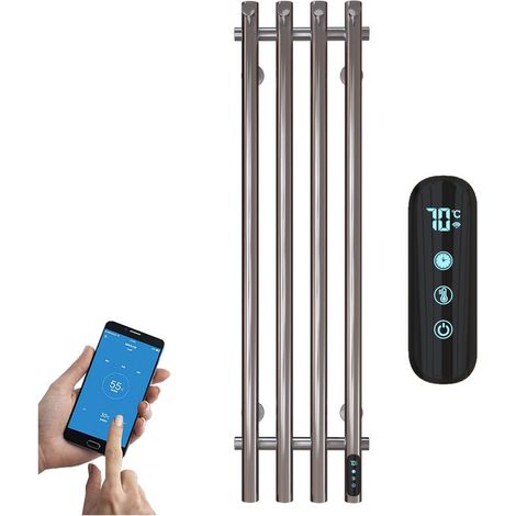 Scaldasalviette Elettrico Cromo Radiatore Scaldasalviette 95 x 26 cm 100 W Termoarredo Elettrico da Bagno Termostato WiFi Intelligente Asciugabiancheria da Parete Stendino Elettrico con 8 Ganci (1/5)
