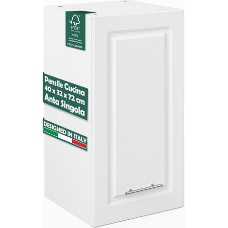 Pensile da Cucina Armadio Sospeso da Parete in Legno Design Boiserie Bianco