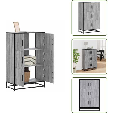 The Living Store Aparador alto madera de ingeniería y metal gris Sonoma - Almacenamiento