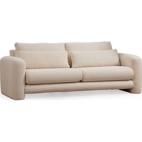 Canapé droit 3 places en tissu teddy beige - Amaya