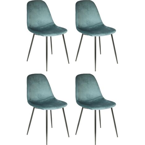 Lot de 4 Chaises Velours "Giulia" 85cm Bleu Canard (1/5)
