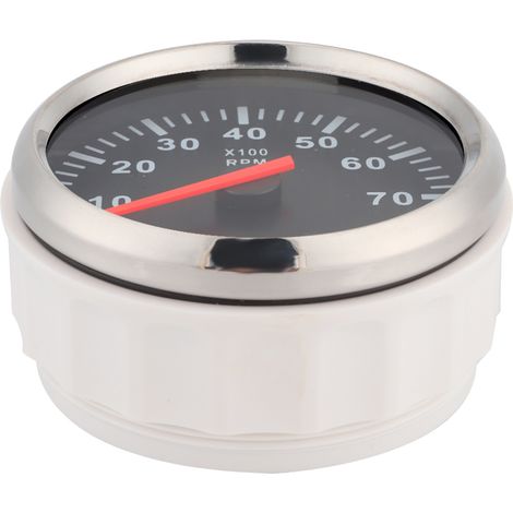 Tachymètre analogique-numérique de 85 mm, 8000 tr/min, rétroéclairage LED rouge, chronographe marin étanche, convient à une utilisation automobile et marine 12 V/24 V, cadran noir, lunette argentée. (1/5)
