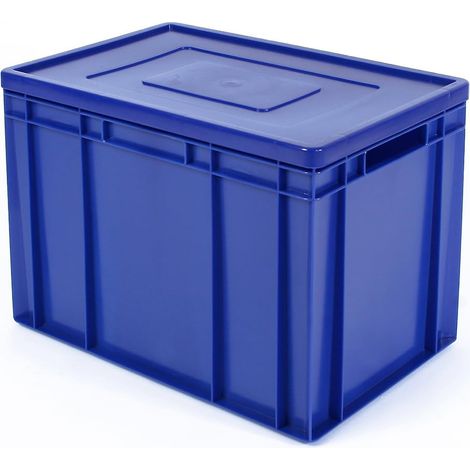 BRB Stapelbehälter mit Deckel, Industriequalität, Euro-Maß LxBxH 600x400x420 mm, 83 Liter, lebensmittelecht (blau) (1/2)