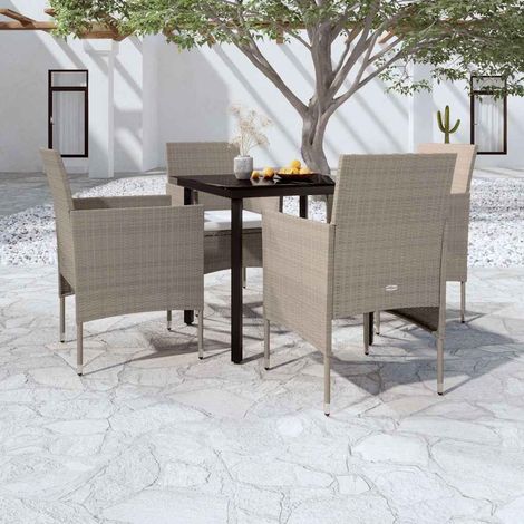 vidaXL Juego de comedor de jardín 5 piezas con cojines beige y negro (1/5)