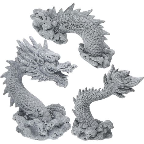 de Dragon Chinois en Gr s 3 Parties Petite Statue D corative (1/5)