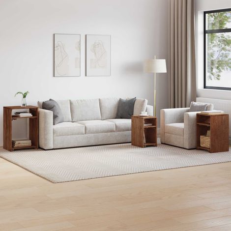 Mesa decorativa con estante 3 pcs Marrón Madera de Caoba Sólida