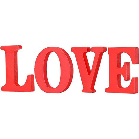 Love Letters - Bois Rustique - Décoration Intérieure pour Table de Mariage Centre de Table - Bureau Étagère Chambre - Lot de 4 - Rouge (1/5)