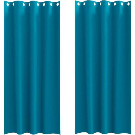 Rideaux occultants avec anneaux de suspension, 2 pièces, turquoise, 245 x 140 cm (1/4)
