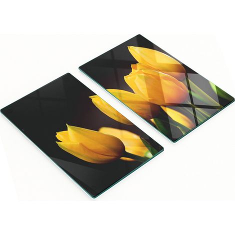 Tablas decorativas de cristal para cortar y servir, dise帽o de tulipanes amarillos, 2x30x52 cm.