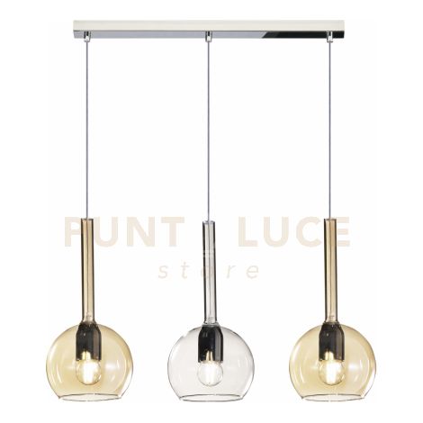 SOSP. BIANCO RETTANGOLARE 3 LUCI VETRI TUTTI PICCOLO (1X TRASPARENTE + 2X AMBRA) 1155BI-S3 RP-TA