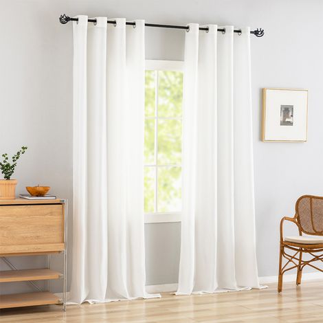 Rideau Voilage Blanc 150x220cm Rideaux Voilages Salon Fenetre Intérieurs Effet Lin Transparent d'Oeillets Panneaux de Rideau Voile, 2 Pièces (1/4)