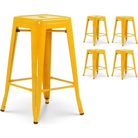 Lot de 4 tabourets de bar style industriel jaune brillant - Hauteur 66 cm (1/5)