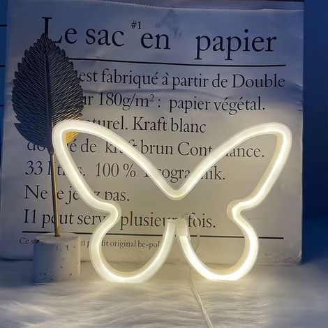 Luminaire Neon Papillon - Alimentation USB ou Piles - Décoration Murale Chambre Salon Jardin - Idéal pour Fêtes et Célébrations - 1 Pièce (1/2)