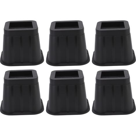 Lot de 6 rehausseurs de meubles en caoutchouc noir de 10 cm de côté pour canapé, lit, chaise et bureau, pour salon (1/5)