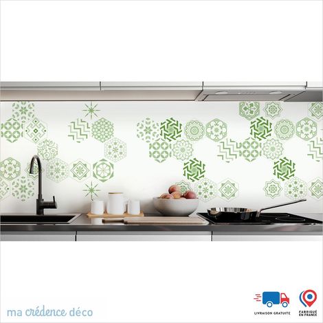 Crédence : Carreaux Ciment Hexagonal - Couleur Vert jaune - Alu composite - 60 - 120 (1/3)