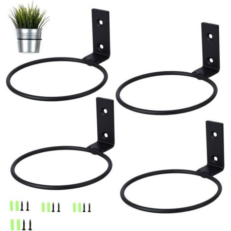 Set di 4 supporti da parete per vasi da fiori, in metallo nero, ideali per balconi, terrazze o giardini. (1/4)