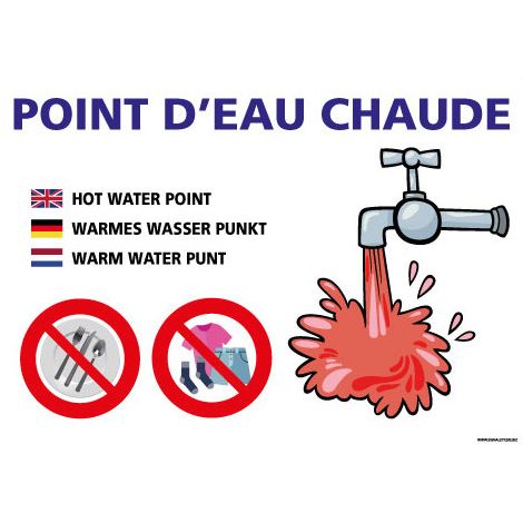 PANNEAU POINT D'EAU CHAUDE (H0433) - Adhésif - 210 x 150 mm